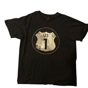 Men's HANES US Route 1 Distressed Road Sign Graphic Tee T-Shirt Size Large